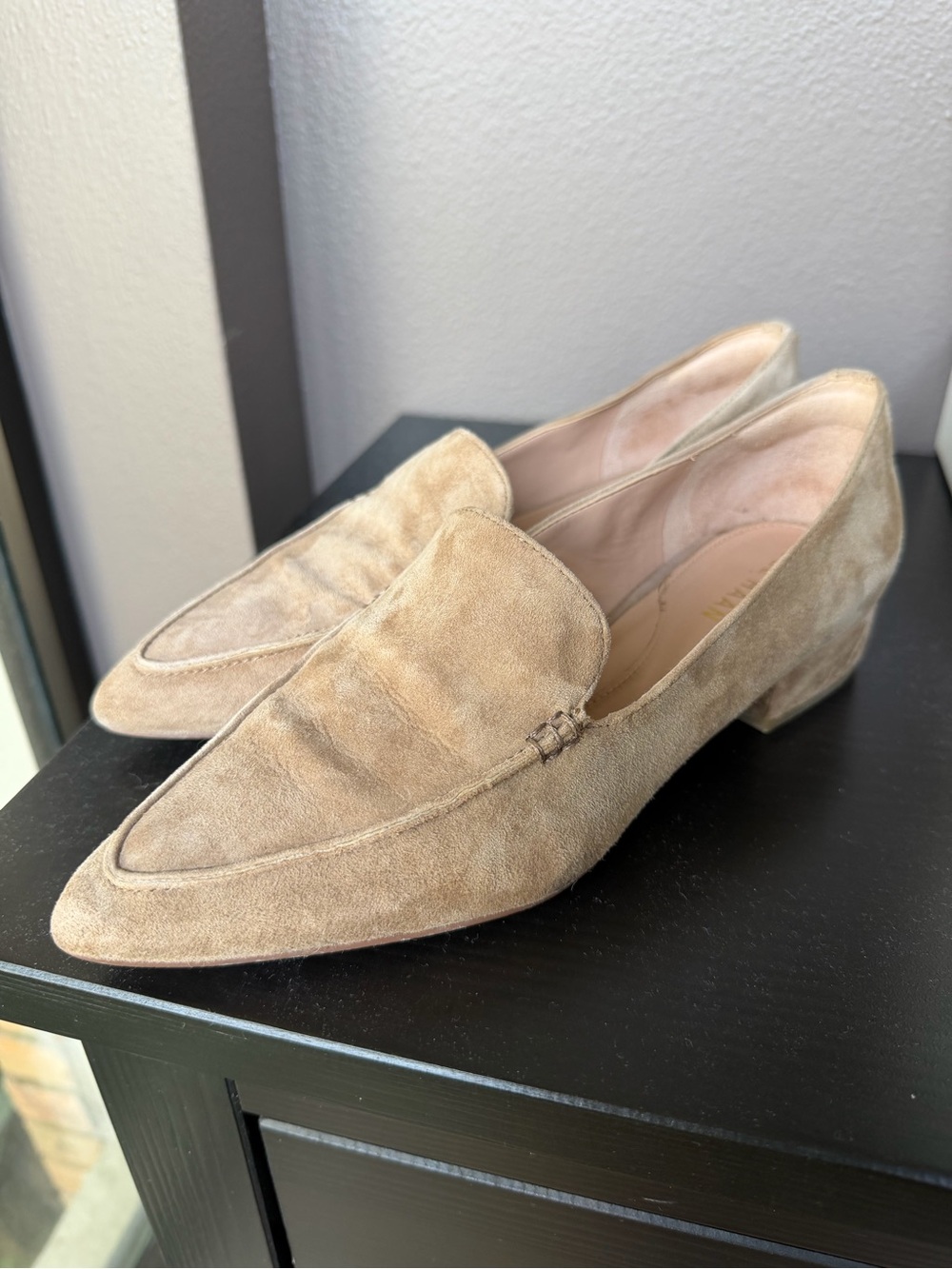 Cole Haan Women’s Suede Pointed-Toe Loafers in Taupe
